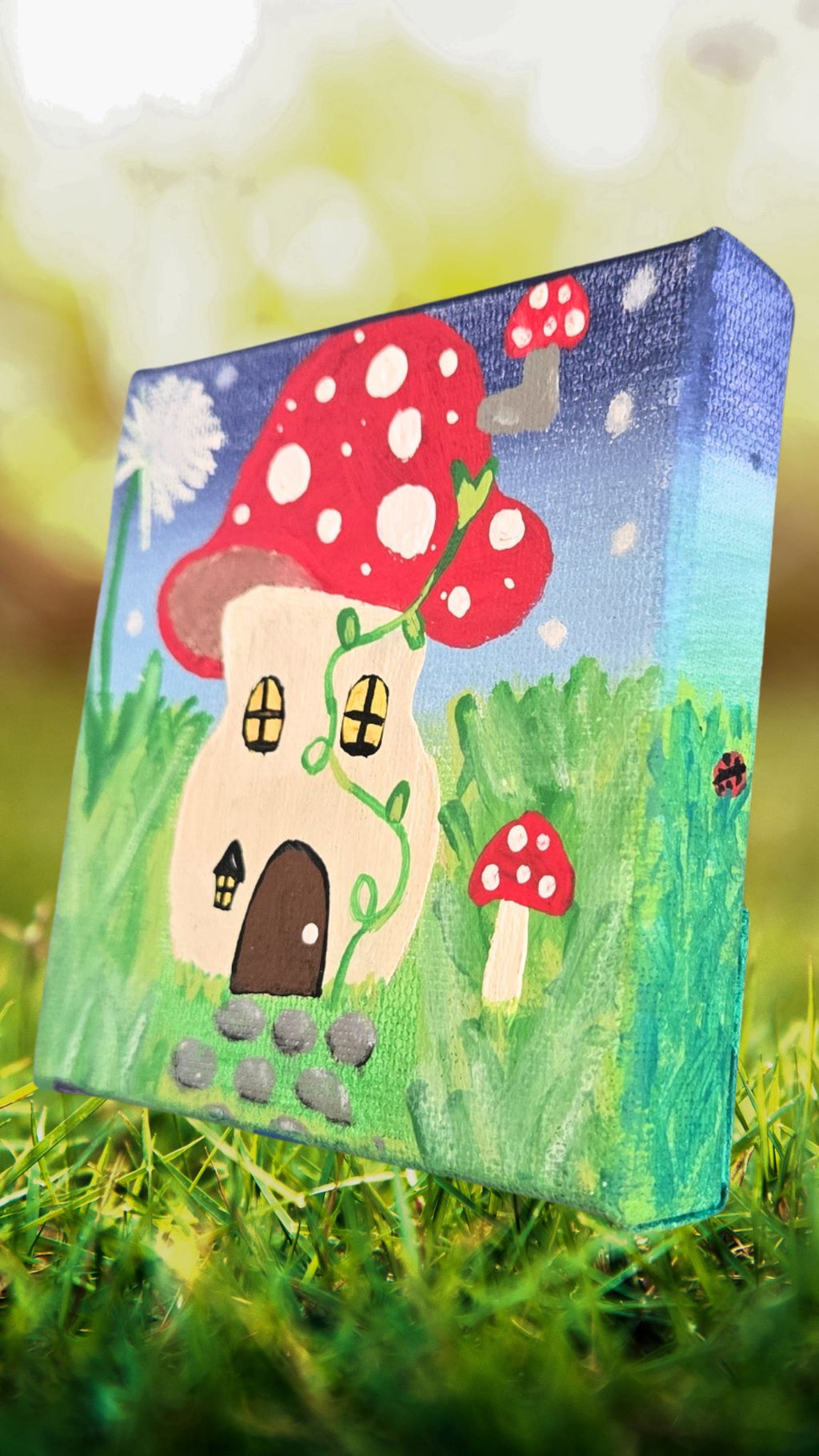 Mushroom Fairy House Mini Canvas- 4x4