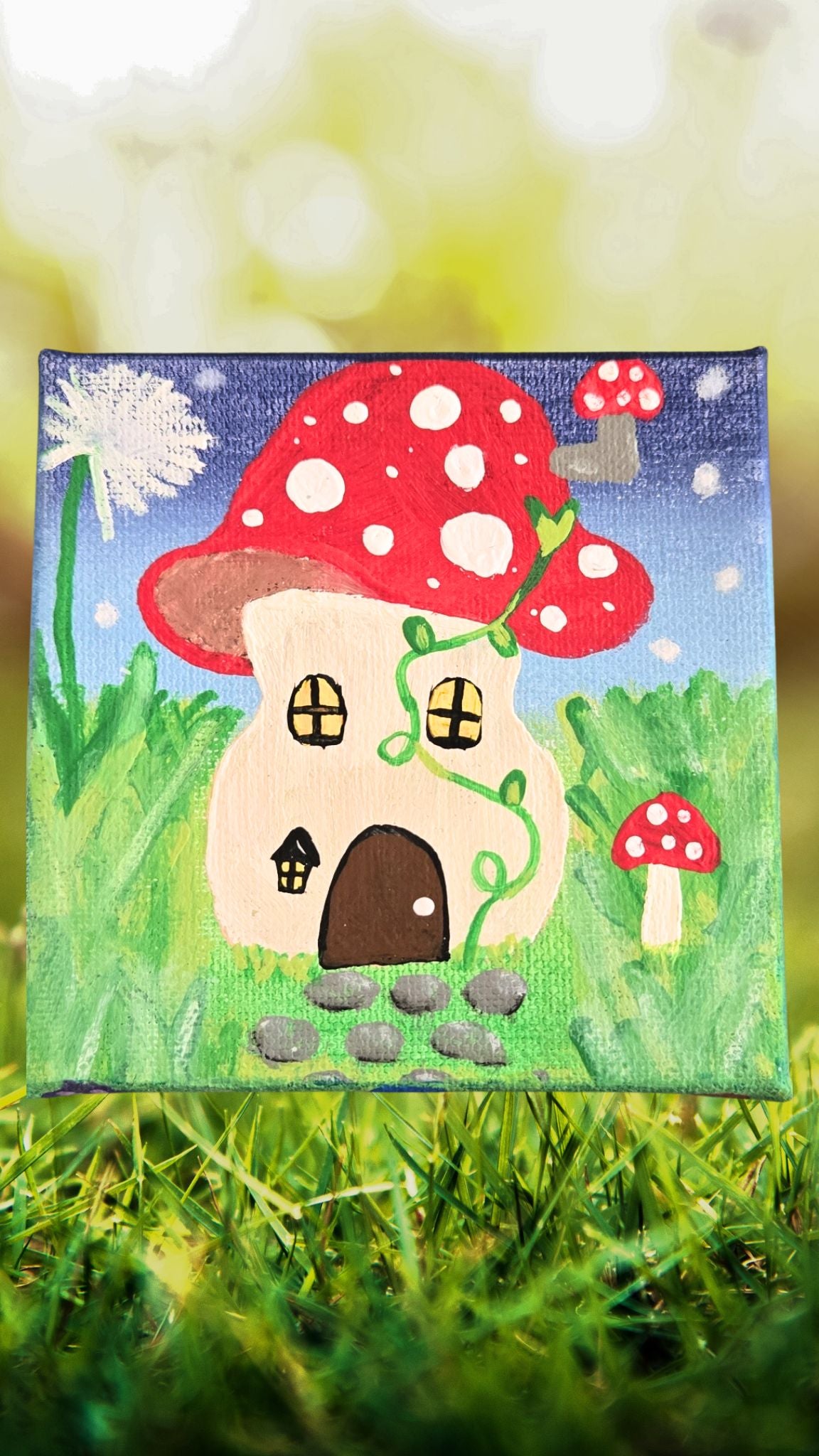 Mushroom Fairy House Mini Canvas- 4x4